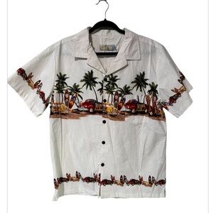 HIGH SURF men's palm tree woody cars surfboards Hawaiian button downs shirt-L